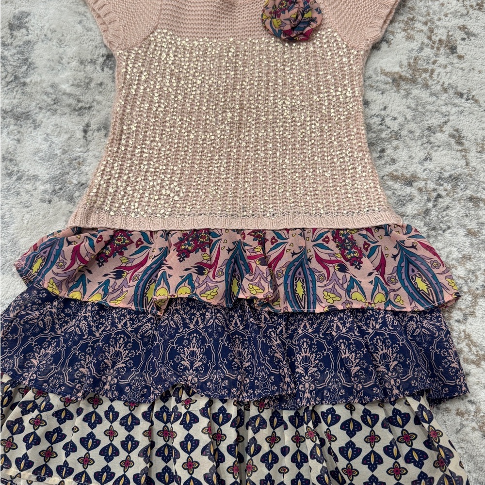 Floral Layered Knit Dress with Ruffle Skirt